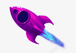详情背景漂浮素材卡通紫色火箭飞升漂浮高清图片