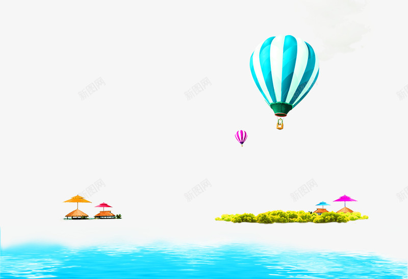 蓝色清新热气球海滩装饰图案png免抠素材_88icon https://88icon.com 免抠PNG 海滩 清新 热气球 蓝色 装饰图案