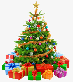 挂霜的树圣诞节挂礼物的圣诞树高清图片