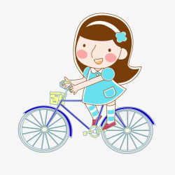 卡通手绘骑自行车的女孩素材