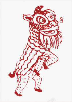 剪纸舞狮矢量图卡通红色舞狮狮子高清图片