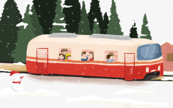 可爱插画冬日回家春运列车素材