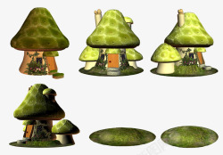 绿色可爱蘑菇和草坪素材
