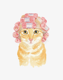 水彩手绘猫咪图案素材