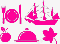 感恩节餐盘帆船苹果枫叶素材