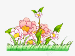 粉色卡通花朵小草装饰图案素材