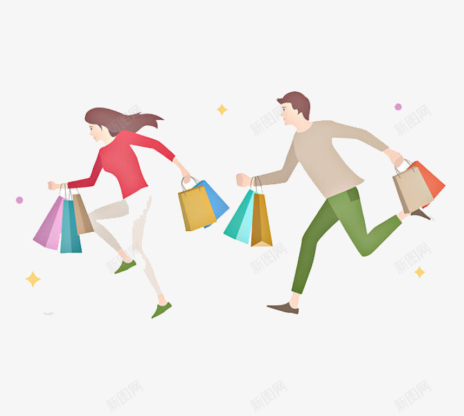 拎着购物袋奔跑的卡通男女png免抠素材_88icon https://88icon.com 卡通 奔跑的 女人 开心的 男人 购物 购物袋