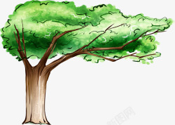 手绘绿色卡通大树风景素材