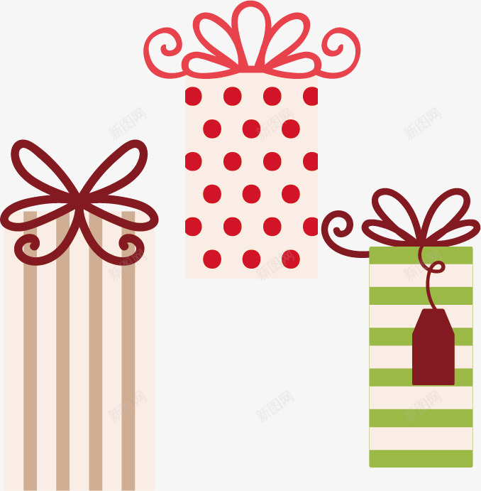 圣诞创意礼物盒矢量图ai免抠素材_88icon https://88icon.com 卡通 圣诞节 彩色 扁平 条纹 波点 礼品盒 礼物盒 简单 简约 红色 蝴蝶结 矢量图