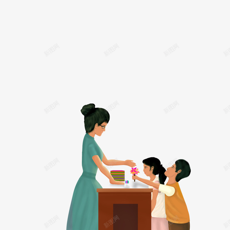 学生教师png免抠素材_88icon https://88icon.com 书籍 卡通人物 学生 感恩 教师 教师节 知识 送花