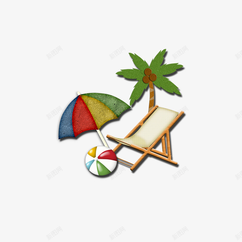 卡通海滩物品png免抠素材_88icon https://88icon.com 卡通 椰树 海滩 躺椅