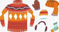 橘色冬季毛衣穿搭矢量图素材
