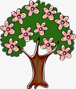 手绘艺术粉色花朵大树素材