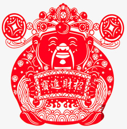 神仙2018春节财神爷红色窗花图案高清图片