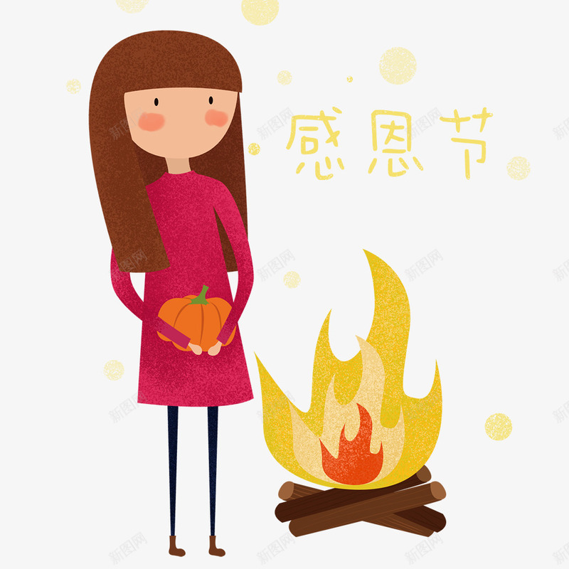 卡通感恩节png免抠素材_88icon https://88icon.com 南瓜 可爱 唯美 小女孩 小女孩长发 感恩节 火鸡 篝火 红色裙子 节日