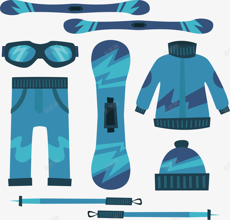 冬季滑雪运动套装矢量图ai免抠素材_88icon https://88icon.com 冬季滑雪 滑雪 滑雪工具 滑雪服 滑雪板 矢量png 矢量图