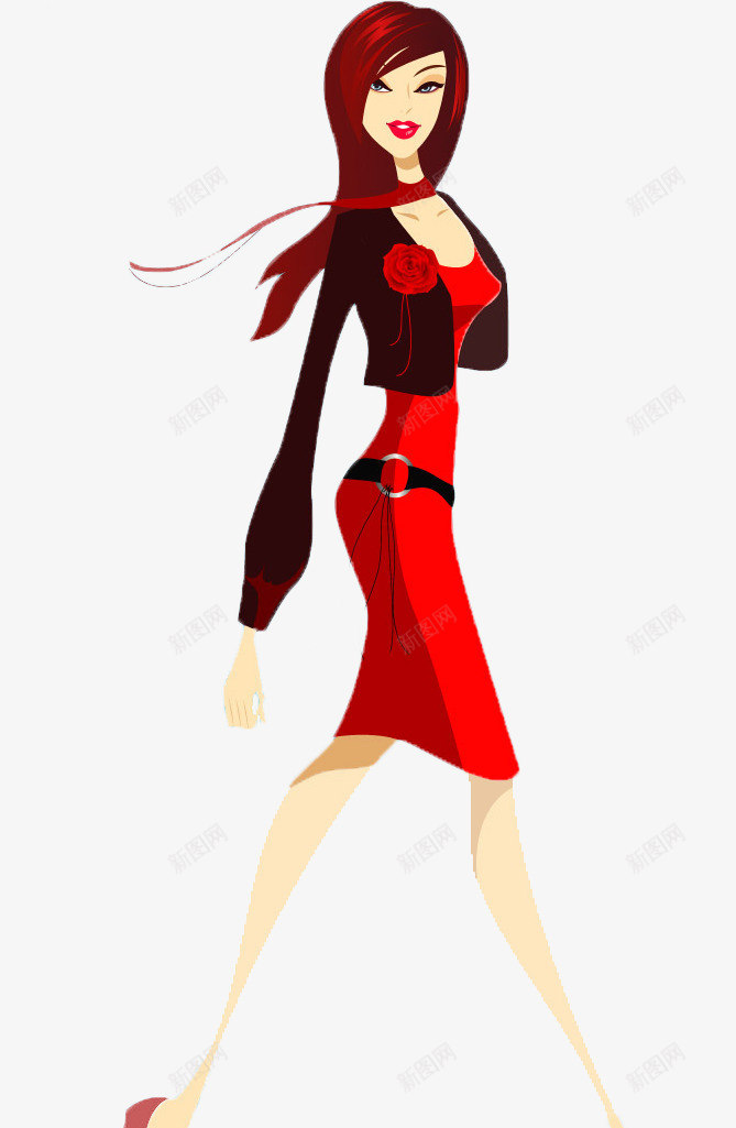 红色卡通自信女士png免抠素材_88icon https://88icon.com 卡通 女士 红色 自信