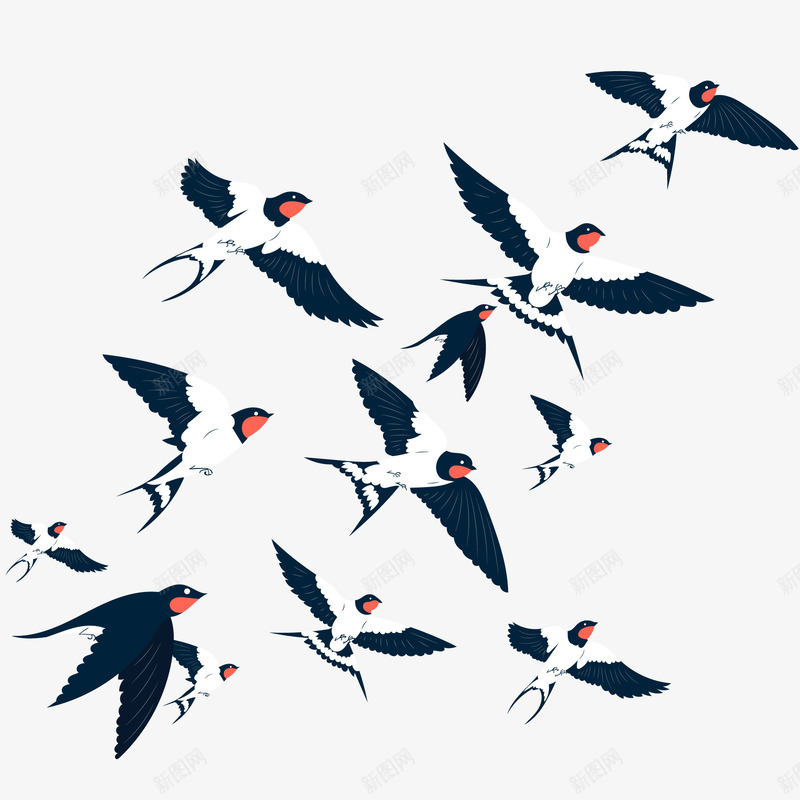 天空中飞翔的燕子群矢量图ai免抠素材_88icon https://88icon.com 动物设计 卡通 燕子 矢量图 紫色的燕子 过冬 飞翔 鸟类动物 黑色燕子