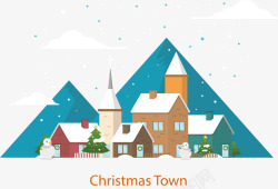 圣诞节雪山美丽小镇矢量图素材