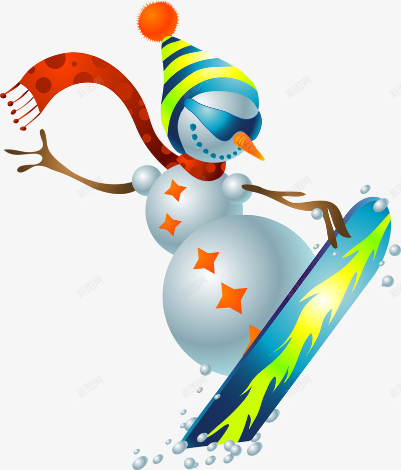 卡通手绘的超酷雪人滑板png免抠素材_88icon https://88icon.com 卡通雪人 平面雪人素材 矢量雪人 超酷的滑板