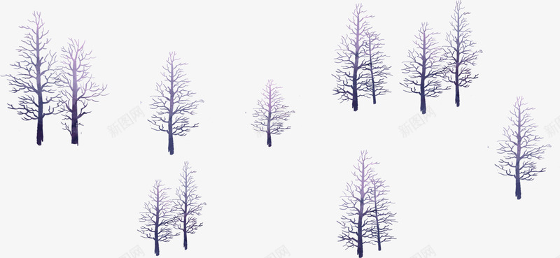 手绘冬季蓝色大树林png免抠素材_88icon https://88icon.com 冬季 树林 蓝色