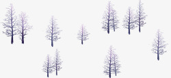 手绘冬季蓝色大树林素材