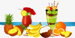 夏天海边水果饮品装饰图形矢量图素材
