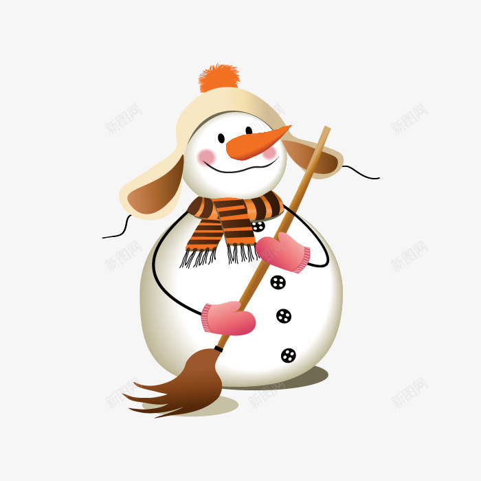 拿着扫把的圣诞雪人矢量图ai免抠素材_88icon https://88icon.com 圣诞节元素 圣诞雪人 滑雪 矢量图