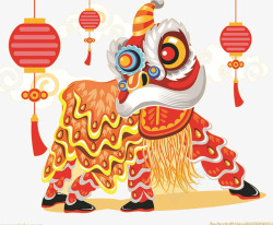 2018春节传统舞狮插画素材