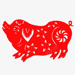 猪年喜庆红色剪纸图矢量图素材