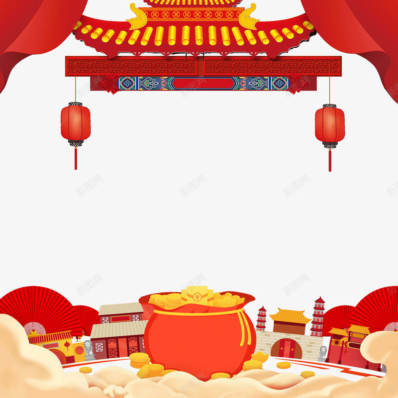 春节过年喜庆装饰图案psd免抠素材_88icon https://88icon.com 吉祥门 喜庆 春节 灯笼 装饰图案 过年 钱袋