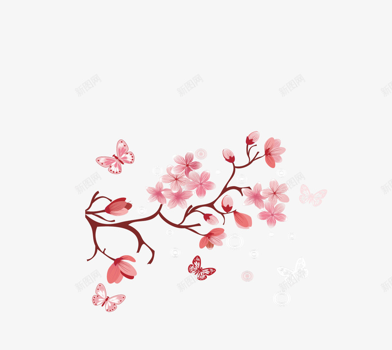 围绕桃花飞舞的蝴蝶png免抠素材_88icon https://88icon.com 枝干 桃花 盛开的 美丽的 翅膀 花朵 蝴蝶 飞舞