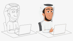 卡通手绘线稿彩色阿拉伯男人电脑素材