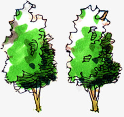 创意手绘漫画风格绿色大树素材