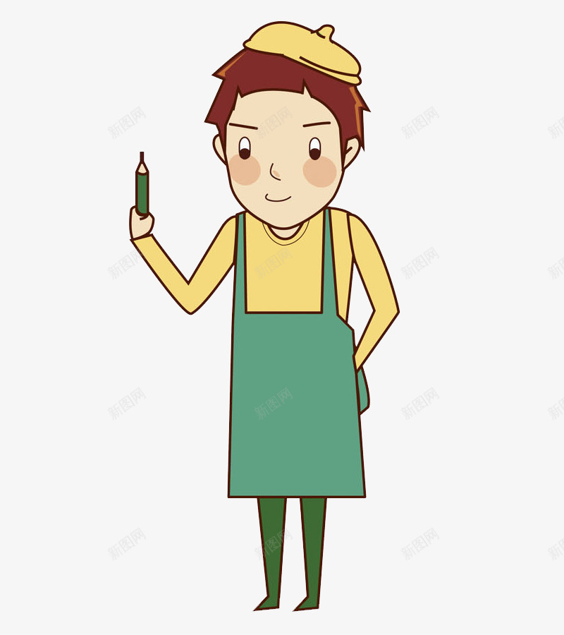穿围裙的男人png免抠素材_88icon https://88icon.com 卡通 帅气的 插图 男人 站立的 绿色的 铅笔