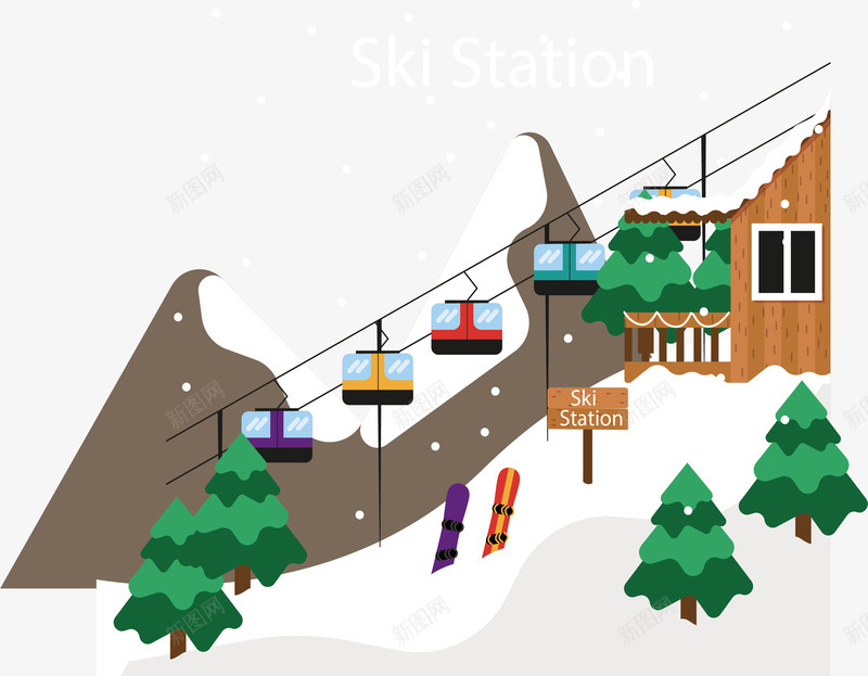 雪山上的滑雪度假中心矢量图ai免抠素材_88icon https://88icon.com 冬季度假 冬季滑雪 滑雪 滑雪中心 矢量png 缆车 矢量图