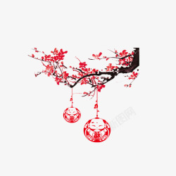 红色春节装饰梅花植物素材
