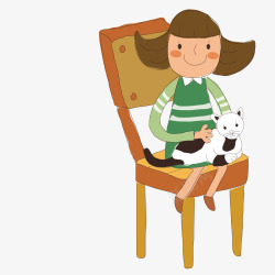 坐在椅子上抱着猫的女子素材