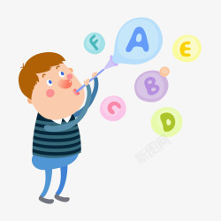 吹泡泡的男孩素材