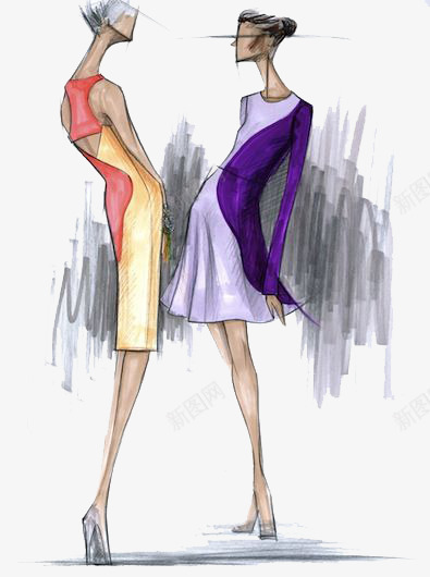 女式服装手绘稿png免抠素材_88icon https://88icon.com 手绘女装设计 手绘时装 时装设计插画