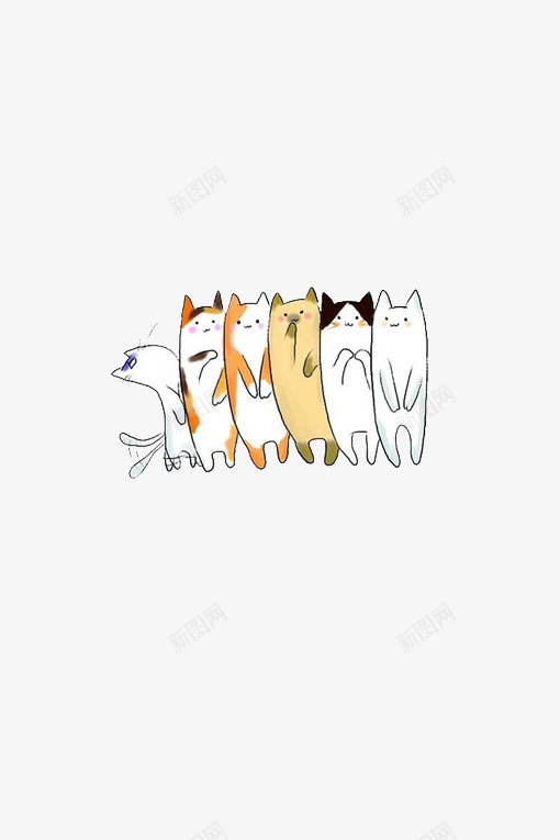 六只小猫咪png免抠素材_88icon https://88icon.com 卖萌小猫 卡通 手绘 排队