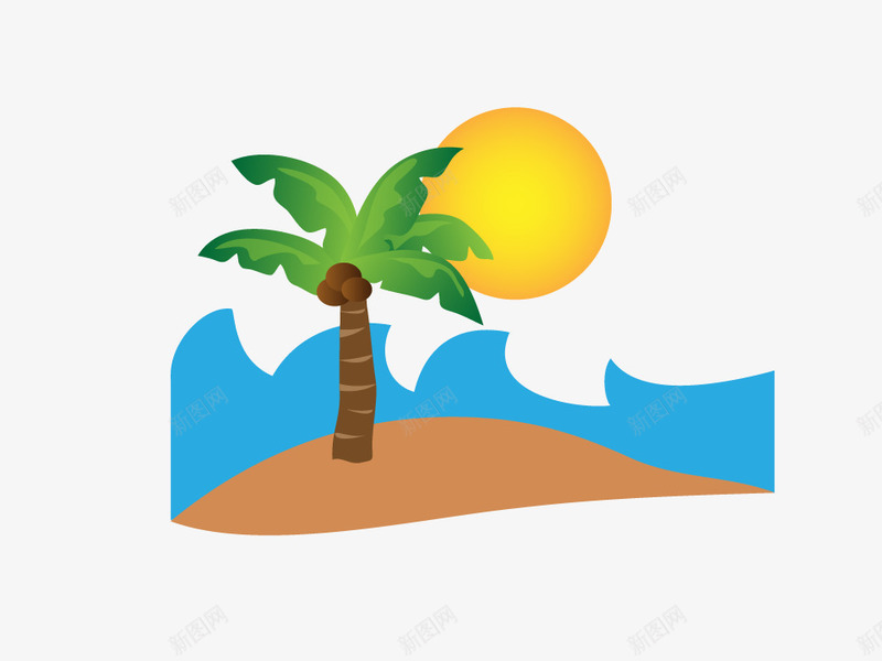 夏日海滩矢量图ai免抠素材_88icon https://88icon.com 卡通 椰树 海滩 阳光 矢量图