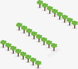 水彩绿色三排大树矢量图素材