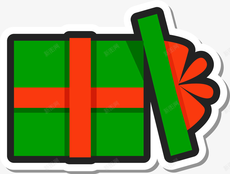 绿色打开的礼物盒png免抠素材_88icon https://88icon.com 卡通贴纸 圣诞节 打开的礼物盒 矢量图案 装饰