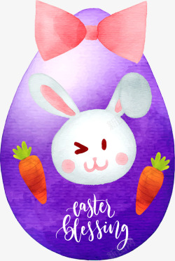 紫色彩蛋水彩手绘复活节紫色彩蛋蝴蝶结兔矢量图高清图片