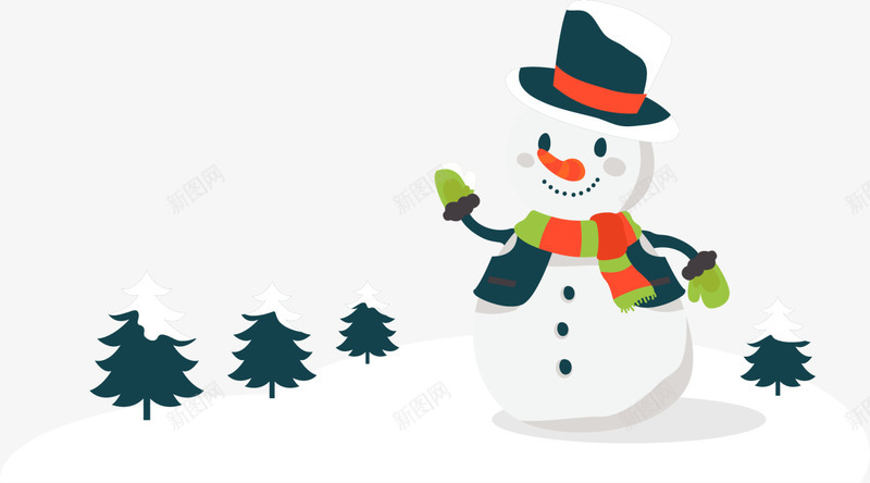 冬季正在挥手的雪人png免抠素材_88icon https://88icon.com 冬季雪人 喜悦 开心 正在挥手的雪人 白色雪人 绿色大树