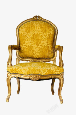 古代器金色木质框架棉质坐垫座椅古代器高清图片