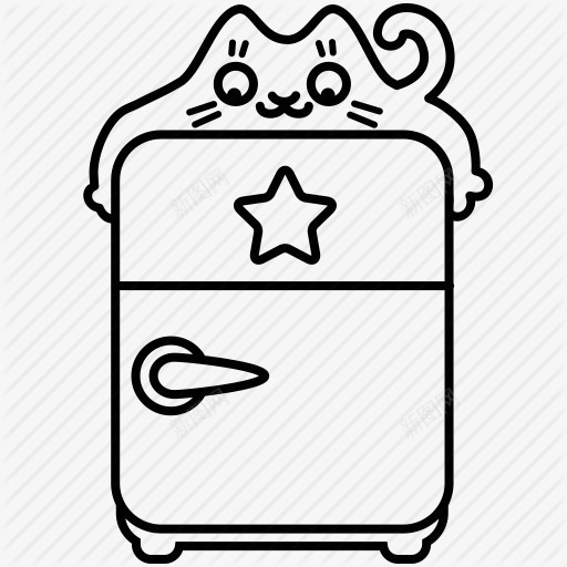 手绘创意卡通贴纸小猫咪电冰箱png免抠素材_88icon https://88icon.com 创意 卡通 电冰箱