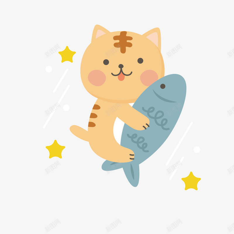 黄色猫咪动物手绘矢量图ai免抠素材_88icon https://88icon.com 动物 卡通 手绘 星星 狸花猫 蓝色小鱼 黄色猫咪 矢量图