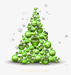 绿色折扣圆形标签圣诞树素材